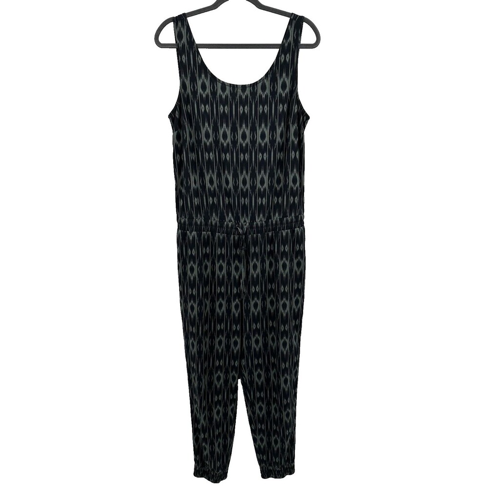 Athleta Ikat Sleeveless Jumpsuit Athletic Athleisure Jogger Navy Print Sz 12 - Picture 2 of 12